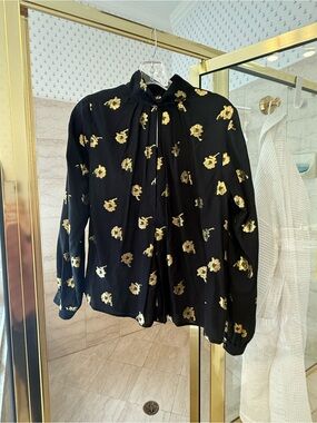 Black Blouse with Gold Floral Print